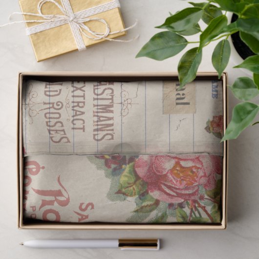  roze rozen en ephemera ontkoppeling tissuepapier (Geschenk)