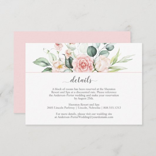 Roze Rozen en Eucalyptus Bijlagekaarten met Blozen Informatiekaartje (Voorkant / Achterkant)