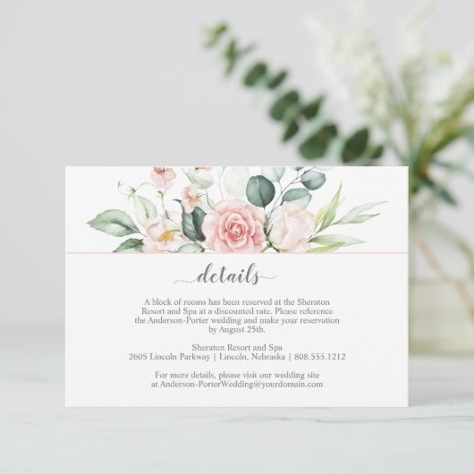 Roze Rozen en Eucalyptus Bijlagekaarten met Blozen Informatiekaartje (Staand voorkant)