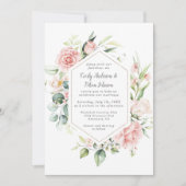 Roze Rozen en Eucalyptus Goud Geometrisch Lijst Kaart (Voorkant)