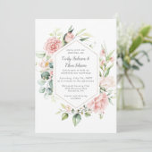 Roze Rozen en Eucalyptus Goud Geometrisch Lijst Kaart (Staand voorkant)