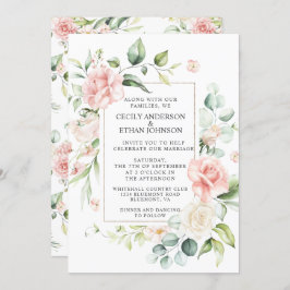 Roze Rozen en Eucalyptus Lijst Bloemenbruiloft Kaart