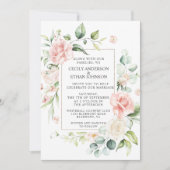 Roze Rozen en Eucalyptus Lijst Roze Rug Bruiloft Kaart (Voorkant)