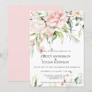Roze Rozen en Eucalyptus Roze Rug Bruiloft Kaart