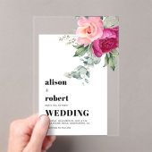 Roze rozen en eucalyptus wit lijst bruiloft acryl uitnodigingen (Insitu (Draagbaar))