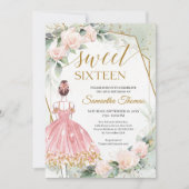 Roze rozen en eucalyptusgoud, prinses kaart (Voorkant)