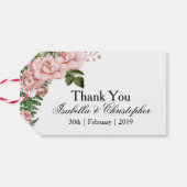 Roze rozen en Ferns Wedding Hartelijk dank Cadeaulabel (Achterkant Horizontaal)