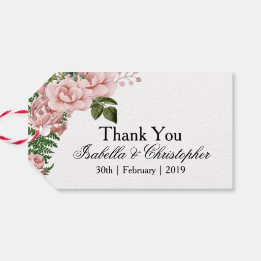 Roze rozen en Ferns Wedding Hartelijk dank Cadeaulabel (Achterkant Horizontaal)