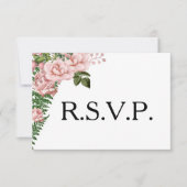 Roze rozen en Ferns Wedding RSVP Kaartje (Voorkant)