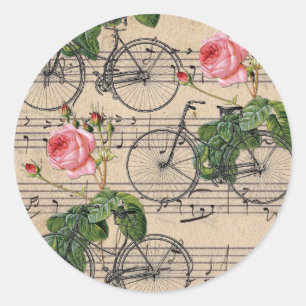  Roze Rozen en Fietsen Ronde Sticker