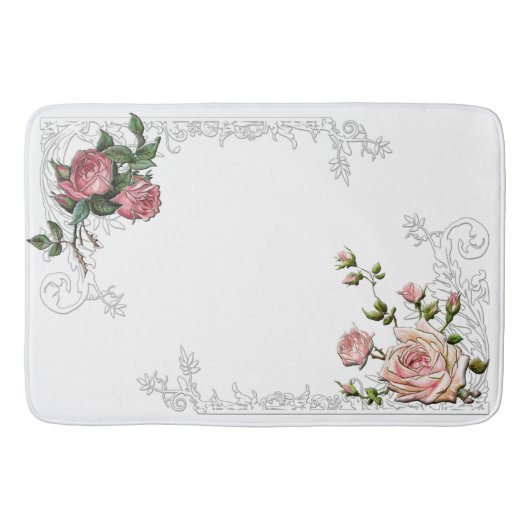 roze rozen en gegraveerde bladrand badmat (Voorkant)