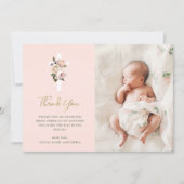 Roze rozen en gieren met foto | Goudbaptisme Bedankkaart (Voorkant)