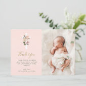 Roze rozen en gieren met foto | Goudbaptisme Bedankkaart (Staand voorkant)