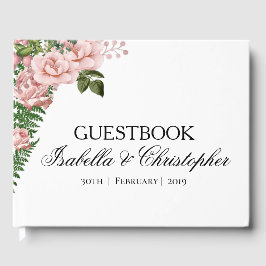 Roze rozen en gistboeken gastenboek