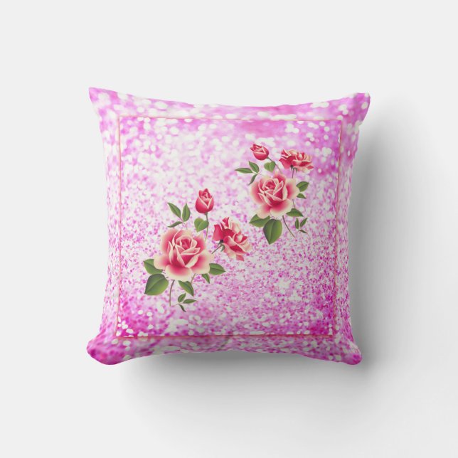Roze rozen en glitters kussen voor Valentijn (Voorkant)