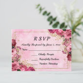 Roze rozen en Gold Response Kaart (Staand voorkant)