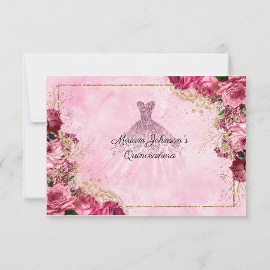 Roze rozen en Gold Response Kaart (Achterkant)