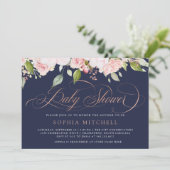 Roze rozen en Gold Script | Baby shower van de mar Kaart (Staand voorkant)