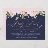 Roze rozen en Gold Script | Baby shower van de mar Kaart (Voorkant / Achterkant)