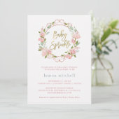  roze rozen en Gold Script | Baby Sprinkle Kaart (Staand voorkant)