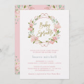  roze rozen en Gold Script | Baby Sprinkle Kaart (Voorkant / Achterkant)