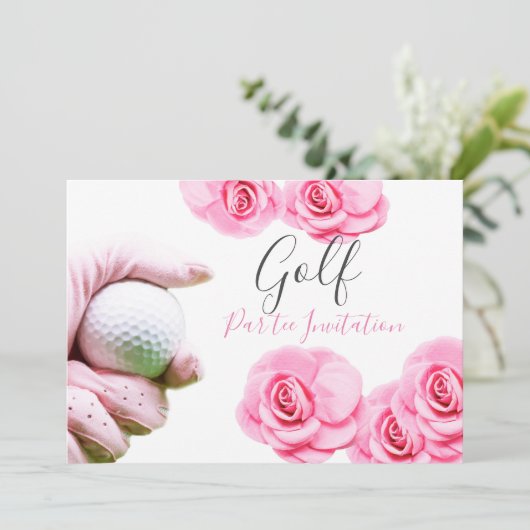 Roze rozen en golfbal kaart (Staand voorkant)