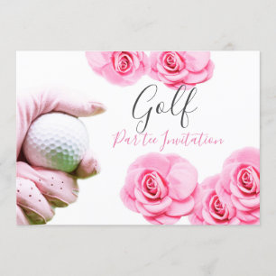 Roze rozen en golfbal kaart