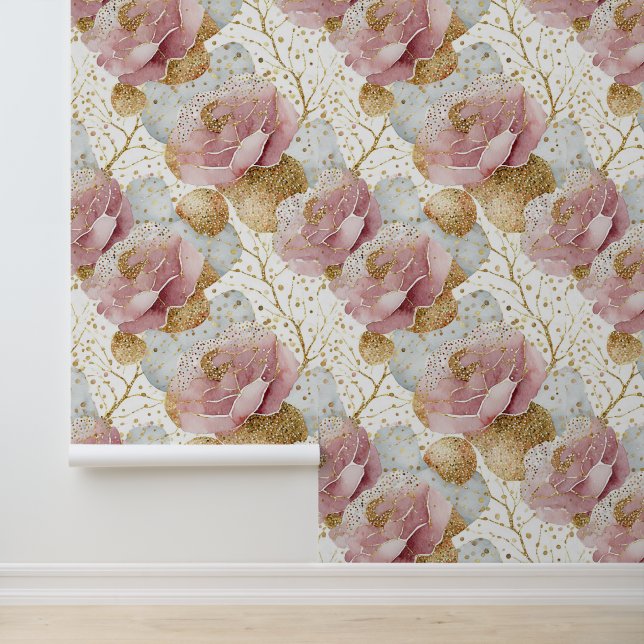 Roze rozen en goud behang (Applicatie)