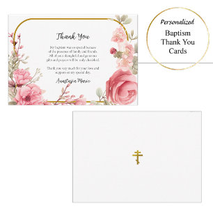 Roze Rozen en Goud Lijst Orthodox Doopsel Bedankkaart