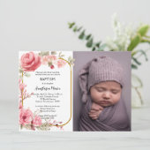 Roze Rozen en Goud Lijst Orthodox Doopsel Kaart (Staand voorkant)