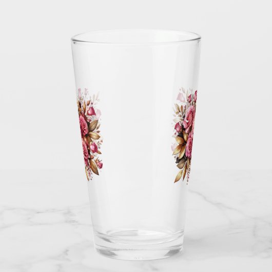 Roze rozen en gouden bladeren glas (Links)