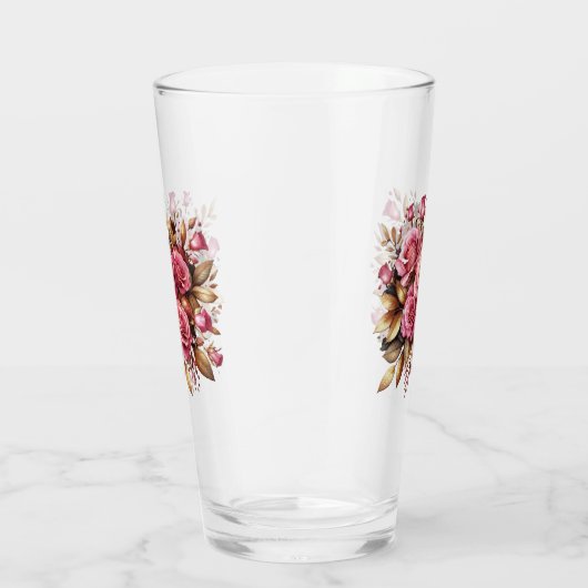 Roze rozen en gouden bladeren glas (Rechts)