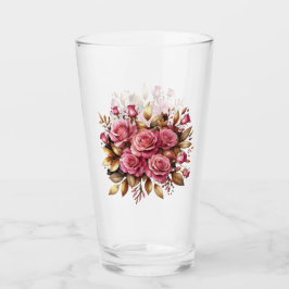 Roze rozen en gouden bladeren glas
