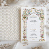 Roze rozen en gouden urnen Victoriaans bruiloft Kaart