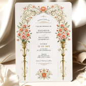 Roze rozen en gouden urnen Victoriaans bruiloft Kaart