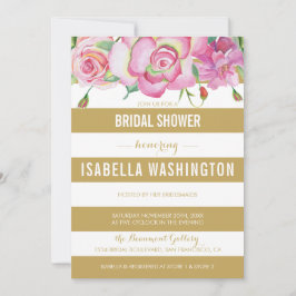 Roze rozen en gouden witte strepen Vrijgezellenfee Kaart