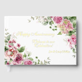 Roze rozen en goudfolie Jubileum Gastenboek (Voorkant)