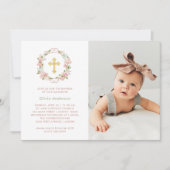  roze rozen en goudkruis | Fotobaptisme Kaart (Voorkant)