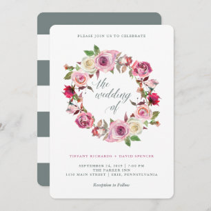 Roze rozen en grafische grijze stripes   Weddensch Kaart