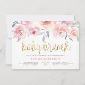 Roze rozen en Greenery Gold Baby Brunch Baby showe Kaart