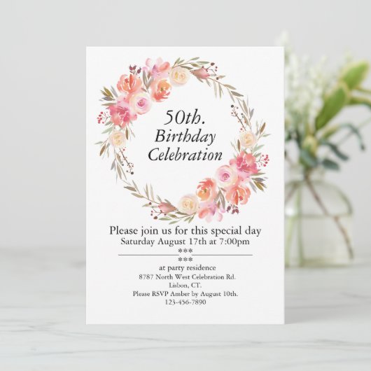 Roze Rozen en groen, 50ste verjaardag Kaart (Staand voorkant)