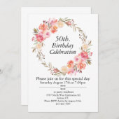 Roze Rozen en groen, 50ste verjaardag Kaart (Voorkant / Achterkant)