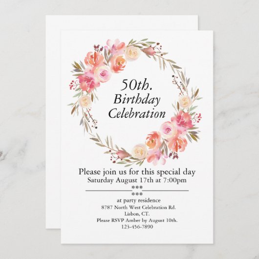 Roze Rozen en groen, 50ste verjaardag Kaart (Voorkant / Achterkant)