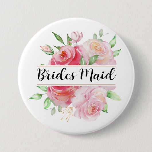 Roze Rozen en groen Bloemen Monogram Ronde Button 7,6 Cm (Voorkant)