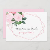 Roze Rozen en groen geometrische flat dank u | Bedankkaart (Voorkant / Achterkant)