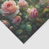 Roze Rozen en Groen Mos Impressionistische Decoupa Tissuepapier (Detail)