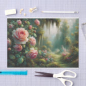 Roze Rozen en Groen Mos Impressionistische Decoupa Tissuepapier (Craft)