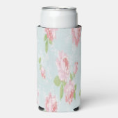 Roze rozen en groene bladeren blauw seltzer blikjeskoeler (Seltzer Voorkant)