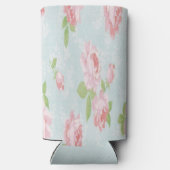 Roze rozen en groene bladeren blauw seltzer blikjeskoeler (Achterkant)