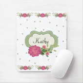 Roze rozen en groene polka stippen muismat (Met muis)